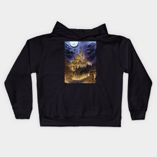 magic castle with moon and river Kids Hoodie